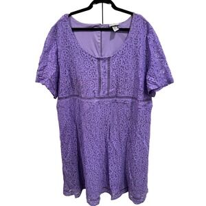 Catherines Plus Size 3X Lavender Lace Overlay Fit Flare Dress Sheath Knee Length